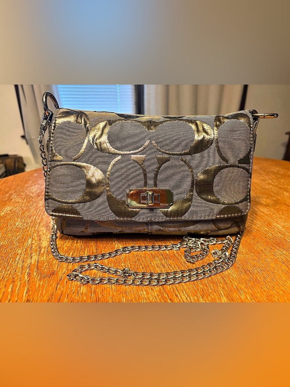 Coach Monogram Shoulder Bag in Blue & Black